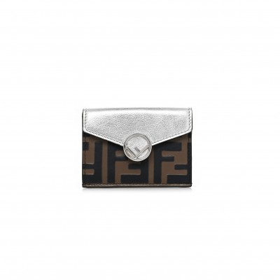 FENDI MICRO TRI-FOLD MINI WALLET WITH SILVER METALLIC FF LOGO F (9*6*3cm) 